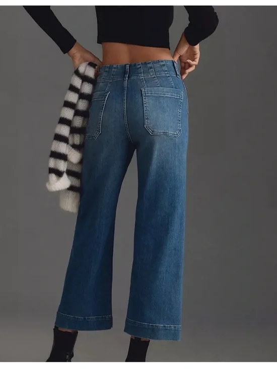 Pilcro Medium Blue Wide-Leg Crop Jeans - Picture 2 of 8